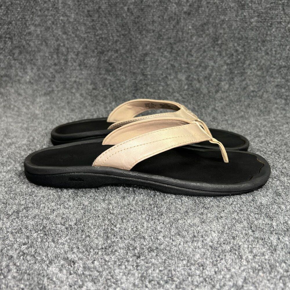 OluKai Ohana Sandals Women's 8‎ Cream Black Athletic Toe Post Beach Flip Flops